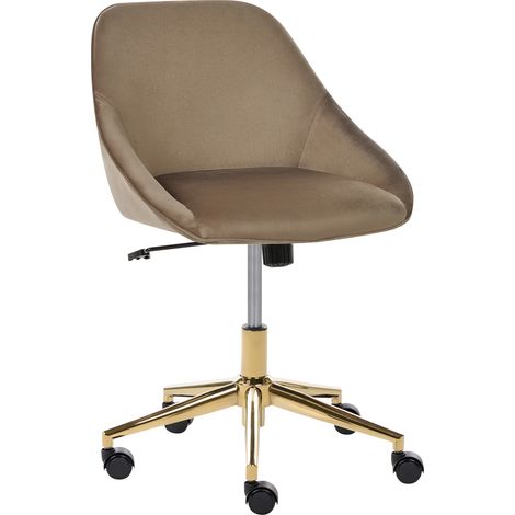 Silla de oficina de terciopelo elegante función giratoria ajustable patas de metal marrón oscuro Bardsdale