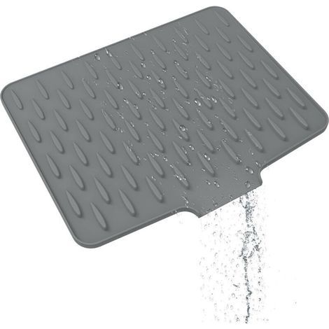 Tapis égouttoir à vaisselle en silicone, amélioré, résistant à la chaleur et antidérapant pour un séchage sans gouttes, tapis pliable pour plan de travail et évier de cuisine. (1/4)