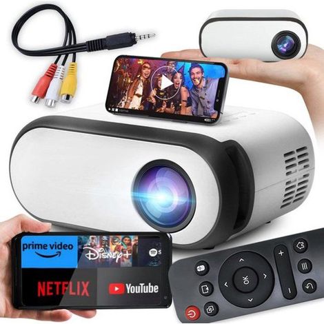 Mini Projektor Tragbar mit WiFi – 3000 Lumen – Kabelloses Streaming von Smartphone, Tablet oder Laptop – Schwarz