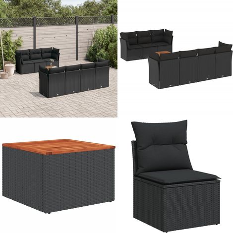 Salon de jardin 8 pcs avec coussins noir résine tressée - Ensemble Salon De Jardin - Mobilier De Jardin - Canapé Extérieur - Table Basse Jardin - Chaise Lounge - Home & Living