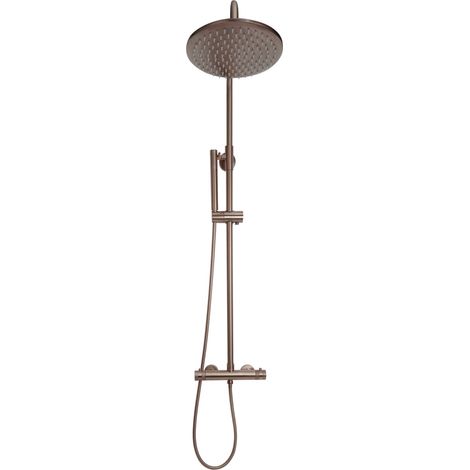 Core Dual Head Round Thermostatic Rigid Shower Valve Set in Brushed Bronze