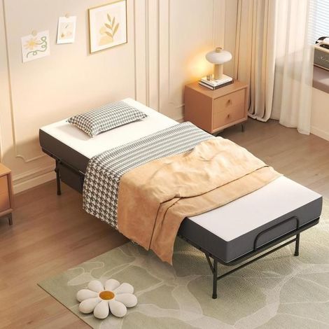 Lit d'appoint pliant - KOMHTOM - 70x190 cm - Matelas mémoire de forme - Roulettes - Capacité 136 kg (1/5)