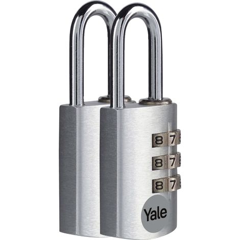 Yale YE3CB/20/121/2/BK - Lucchetto a combinazione in alluminio, 20 mm, con staffa in acciaio, 3 cifre, set da 2 pezzi (1/5)