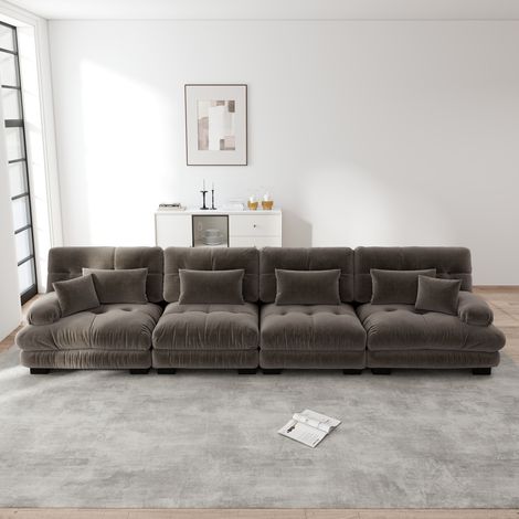 Canapé modulaire d'angle 4 places avec siège profond, chenille confortable rembourré pour salon, appartement, studio, chenille brown