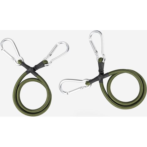 Bungee-Seil mit Karabinerhaken, Karabiner, Flussseilverbinder, Zubehör, Armeegrün, 3/8" Durchmesser Befestigungsseil, Silberner Haken (Armeegrün, 24", 2er-Pack)