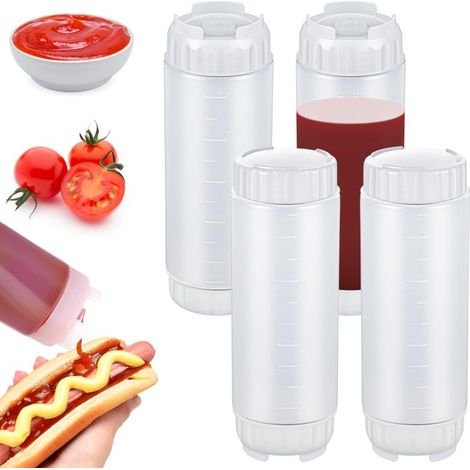 botellas blandas rellenables de 590 ml cada una, botellas blandas grandes para condimentos, botellas de plástico invertidas, dispensadores de salsas (kétchup, crema agria, etc.). (1/5)