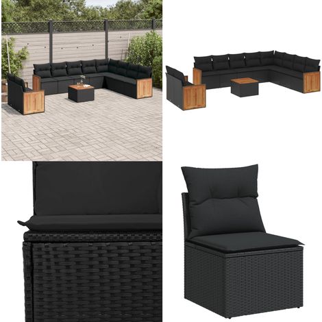 Salon de jardin 11 pcs avec coussins noir résine tressée - Ensemble Salon De Jardin - Meuble Extérieur - Jardin Design - Mobilier De Jardin - Chaise Lounge - Home & Living (1/5)