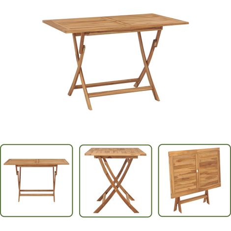 Aiperq – Table de jardin pliable en teck 120x70x75 cm – Résistante aux intempéries – Compatible avec parasol – Rangement facile (1/6)