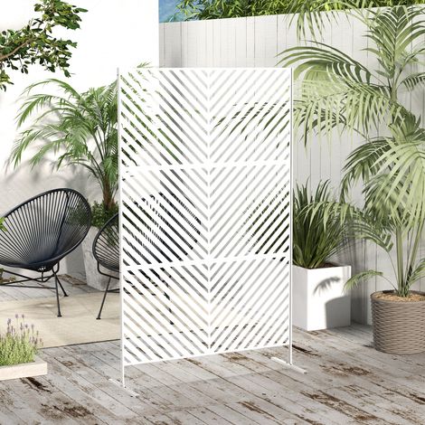 Separador de Ambientes Exterior con 3 Piezas Patrón de Triángulo Invertido con Marco de Acero 122x45x198 cm Blanco