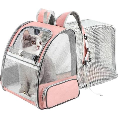 Sac à dos pour chat SQCLV - Sac de transport extensible pour chats de taille moyenne et petits chiens jusqu'à 7,7 kg - Respirant, pliable et souple, idéal pour les voyages en extérieur. (1/5)