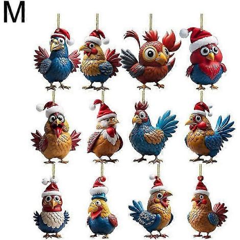 Ornement de Noël mignon et plat en forme de poussin, chapeau de Noël, 2D (1/5)