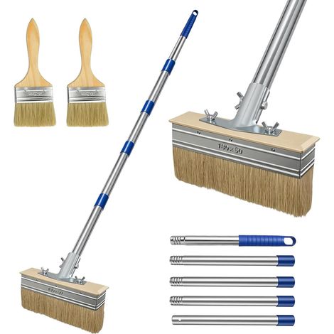 Pinceau plat de 150 cm avec 1 tête de brosse et 2 pinceaux, ensemble de pinceaux plats avec manche télescopique pour murs, plafonds et peintures extérieures (1/5)