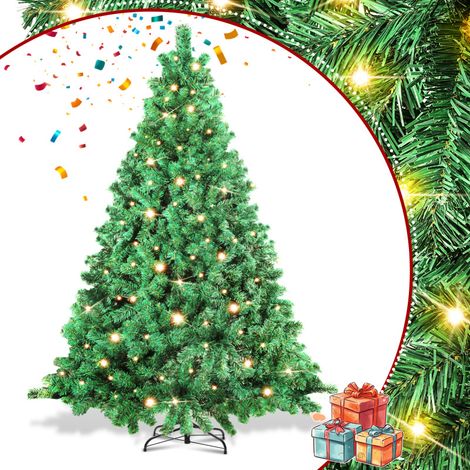 SWANEW 210cm Albero di Natale artificiale da con illuminazione, 8 modalità di illuminazione con supporto in metallo, albero di Natale in PVC per decorazioni natalizie (1/5)