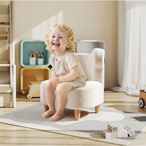 MEUBLIV Kinderfauteuil beige mit Bärenohren, Teddy-Fleece-Bezug, Schaumstoff und Holzbeinen (1/5)