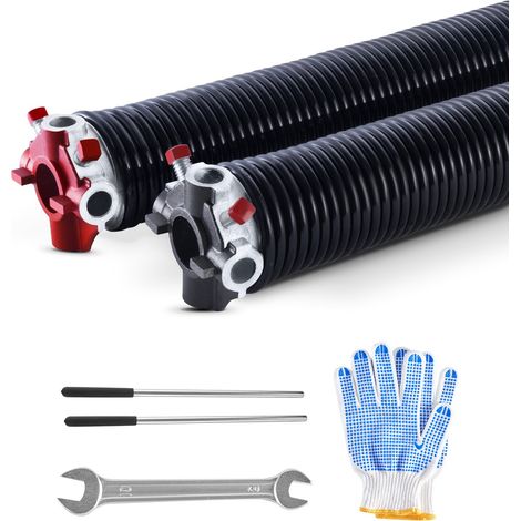 Ressorts de torsion pour porte de garage, 1 paire, Φ5,94xΦ50,8x711 mm, 16000 cycles, revêtement noir électrophorétique pour remplacement, barres d'enroulement antidérapantes, gants, clé montage (1/5)