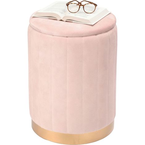 Tabouret de rangement en velours avec couvercle rembourre et base doree 233292427 (1/5)