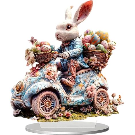 Statue Lapin - Acrylique Transparent 2D - Décoration de Pâques pour Intérieur - Bureau Étagère Table - 15 x 10 cm - 1 Pièce (1/5)