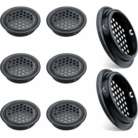 Set di 8 griglie di ventilazione rotonde in acciaio inox per mobili da cucina, griglie di ventilazione in acciaio inox (53 mm, nero)