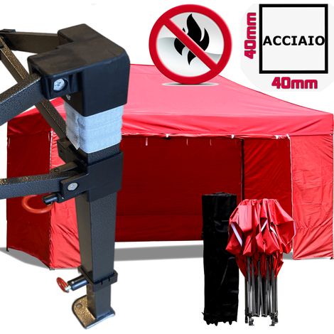 Gazebo 3x4,5m rosso certificato IGNIFUGO pieghevole portatile estendibile richiudibile estensibile acciaio con laterali per fiere eventi stand chiosco tenda tendone mercato mercatino (1/5)