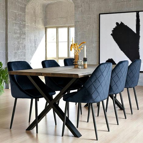 Table à rallonge en bois de chêne fumé avec bordures naturelles 200 cm SAVONE (1/5)