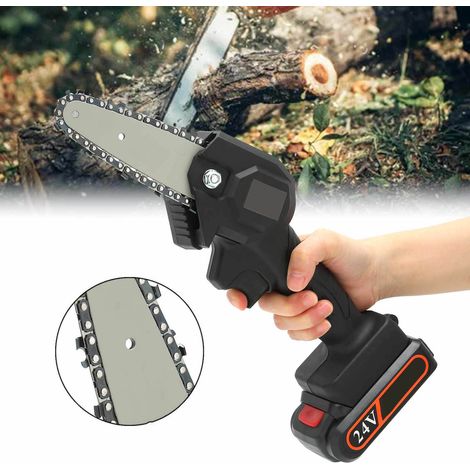 Scie d'élagage électrique portative noire F001, mini tronçonneuse rechargeable au lithium-ion, mini tronçonneuse pour le débardage et l'abattage dans le jardin, norme européenne AC110-240V (1/5)