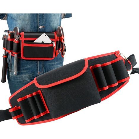 Werkzeuggürtel, DIY-Werkzeuggürtel mit verstellbarem Ledergürtel, Werkzeugtasche, Werkzeughaltergürtel zur Aufbewahrung von Werkzeugen und Zubehör (Rot) (1/5)