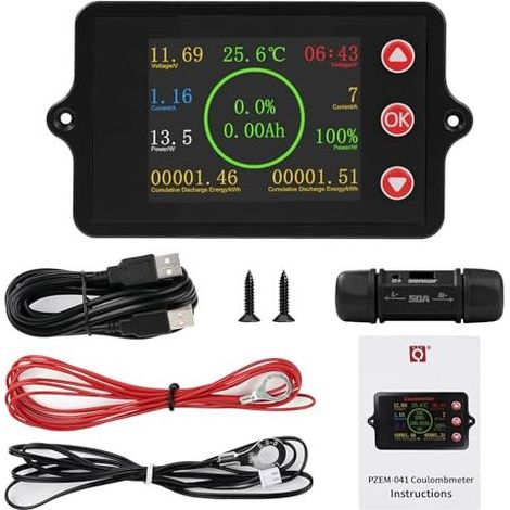 Tester per monitor di batteria DC 8-100V 50A con indicatore di corrente, monitor di capacità della batteria, sensore di shunt in rame-manganese, funzione di temperatura e allarme. (1/5)