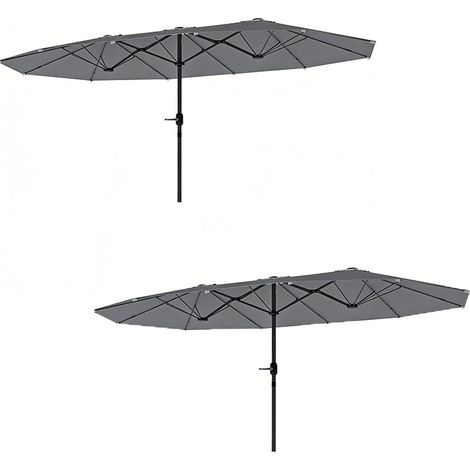 2er-Set  doppelsonnenschirm 436 x 260 cm, UV Schutz Stahl Sonnenschirm mit Handkurbel, oval Balkonschirm Strandschirm windfest stabil Marktschirm Kurbelschirm für Strand Balkon Garten, Dunkelgrau
