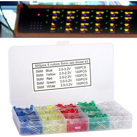 500 LEDs à 5 mm, je 100 Stück in den Farben Rot, Gelb, Blau, Grün und Weiß. (1/5)