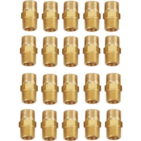 20pièces Filetage Hex Nipple Raccord de Tuyau 1/8 BSP à 1/8 BSP Raccord de tuyau Connecteur de Robinet en Laiton (1/5)