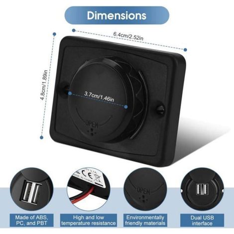 Chargeur Double USB de Voiture,5V/3.1A 12V LED étanche Voiture Double Noir ABS Port USB Chargeur Prise pour Camping Car Bateau (1/5)
