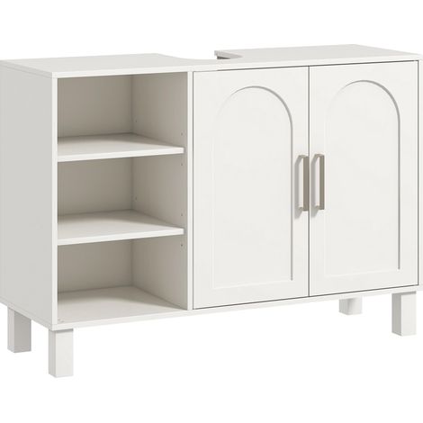 meuble de salle de bain à deux portes avec étagères intérieures réglables en hauteur dimensions : 90 x 30 x 63 centimètres