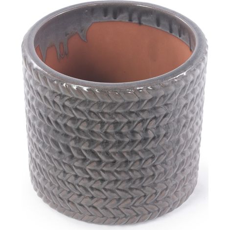Maceta de cerámica artesanal Ø 37 cm gris brillante con relieve espiga (1/4)