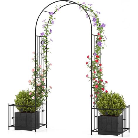 COSTWAY Arco da Giardino,Pergolato in Metallo con Fioriere Laterali,198x49x221 cm (1/5)