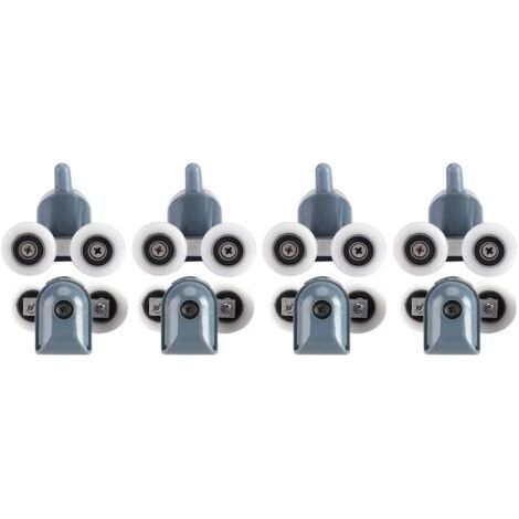 Lot de 8 roulettes doubles réglables pour porte de douche et salle de bain (4 roulettes, couvercles de vis supérieurs et inférieurs) (roue double) (1/5)