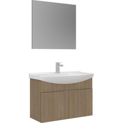 Ensemble Meuble Vasque avec Miroir (2 Pièces) "Purus 80" - 80 x 50 x 58 cm - Oak (1/3)