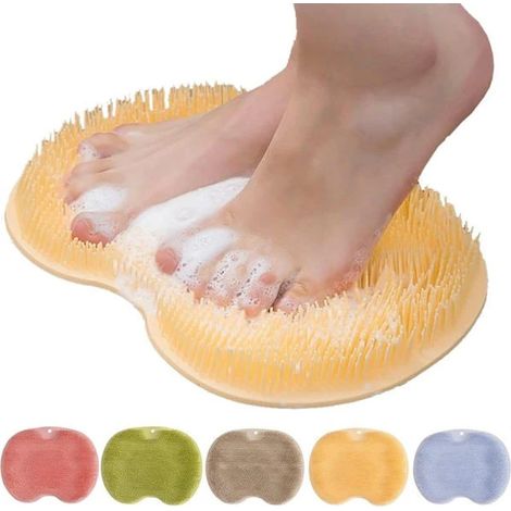 Tapis de douche mural pour pieds et dos, brosse corporelle mains libres, facile à nettoyer, orange, accessoires de salle de bain, antidérapant, pour la salle de bain à domicile [SZ] (1/5)