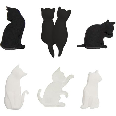 Lot de 6 pinces à sachet de thé en silicone résistant à la chaleur en forme de chat - Support réutilisable pour sacs, boissons, marqueurs, aliments, sachets de thé, dessous de verre (noir et blanc) (1/5)