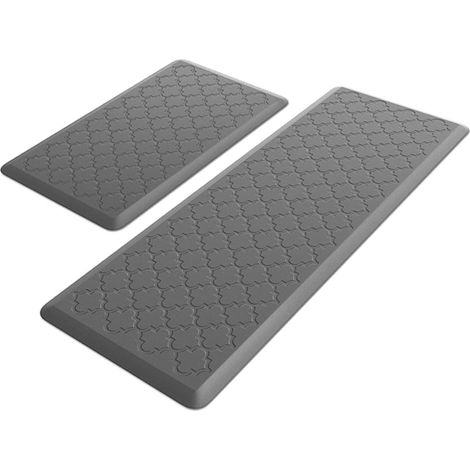 Set 2 tapis de cuisine antifatigue - Mousse ergonomique - Gris clair - Confort station debout (1/5)
