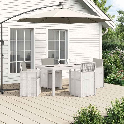 vidaXL Ensemble de salle à manger pour jardin 5 pc Blanc et gris clair (1/5)