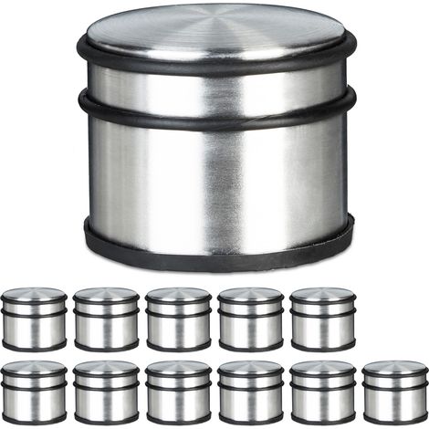 Relaxdays 12x Tall Door Stop, Stainless Steel, Large, Rubber Protectors, Heavy Doorstop, HWD: 7.5 x 9.5 x 9.5 cm, Silver