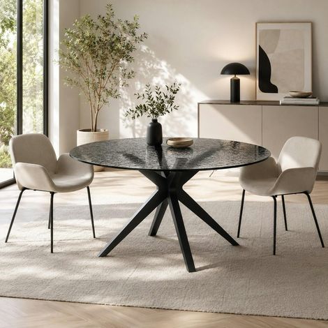 Table à manger ronde en verre ondulé Ø140 cm ALBA (1/4)