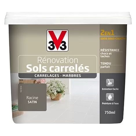 V33 – Peinture pour sol intérieur 2 en 1 satin racine 0,75 L – Application directe sur carrelage et marbre – Résistante aux chocs et à l'humidité (1/3)
