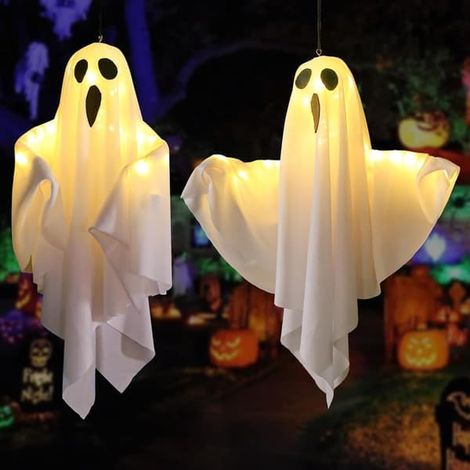 Fantasmi volanti LED 50 cm  Decorazioni da appendere di Halloween per giardino, portico ed esterni, si illuminano al buio (1/4)