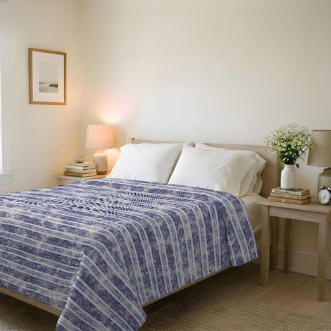 Couvre-lit matelassé d’été Ligne Basic en Microfibre Douce imprimée – Couette Printemps-été mi-Saison – Jeans Stripes, Double 250x240 cm (1/5)