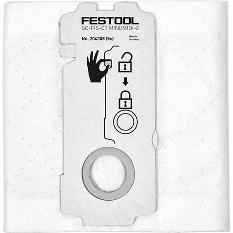 Festool – Sac filtre SelfClean SC-FIS-CT MINI/MIDI-2/5 – 5 sacs – Compatible aspirateurs CT MINI et CT MIDI – Technologie de nettoyage automatique