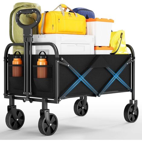 Chariot de Jardin Pliable, Chariot de Transport de Plage 220 L Charge Max 172KG avec Roues, Porte-Boissons, Chariot de Sport Robuste pour Camping, Shopping, Jardin, Exterieur, Noir (1/5)