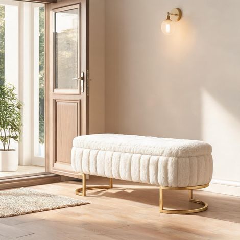 Banquette de rangement en tissu avec coffre 130 cm cream (1/5)
