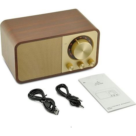 Enceinte Bluetooth - Radio FM - Lecteur USB SD - Haut-Parleur Stéréo 5 W - Batterie Rechargeable 3600 mAh - Jusqu'à 10 h d'autonomie - Bois Noyer