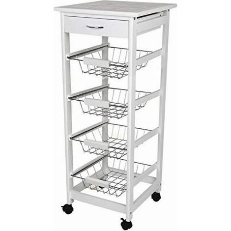 Carrello Cucina legno con Cassetto 4 Cestelli e Ripiano 9 Mattonelle in Ceramica (1/5)